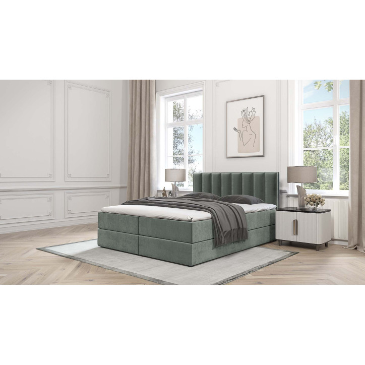 Boxspringbett Grande – Luxuriöses Doppelbett mit Bettkasten, Topper und Samtbezug