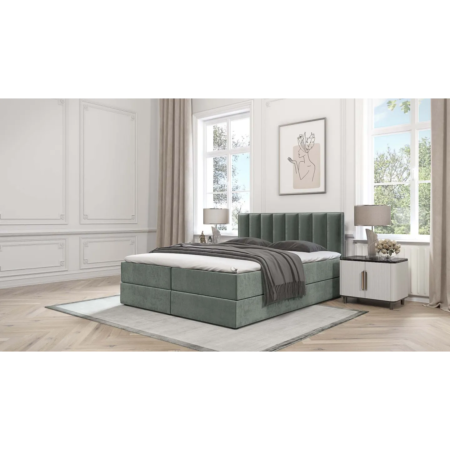 Boxspringbett Grande – Doppelbett mit Bettkasten, Topper, Samtbezug