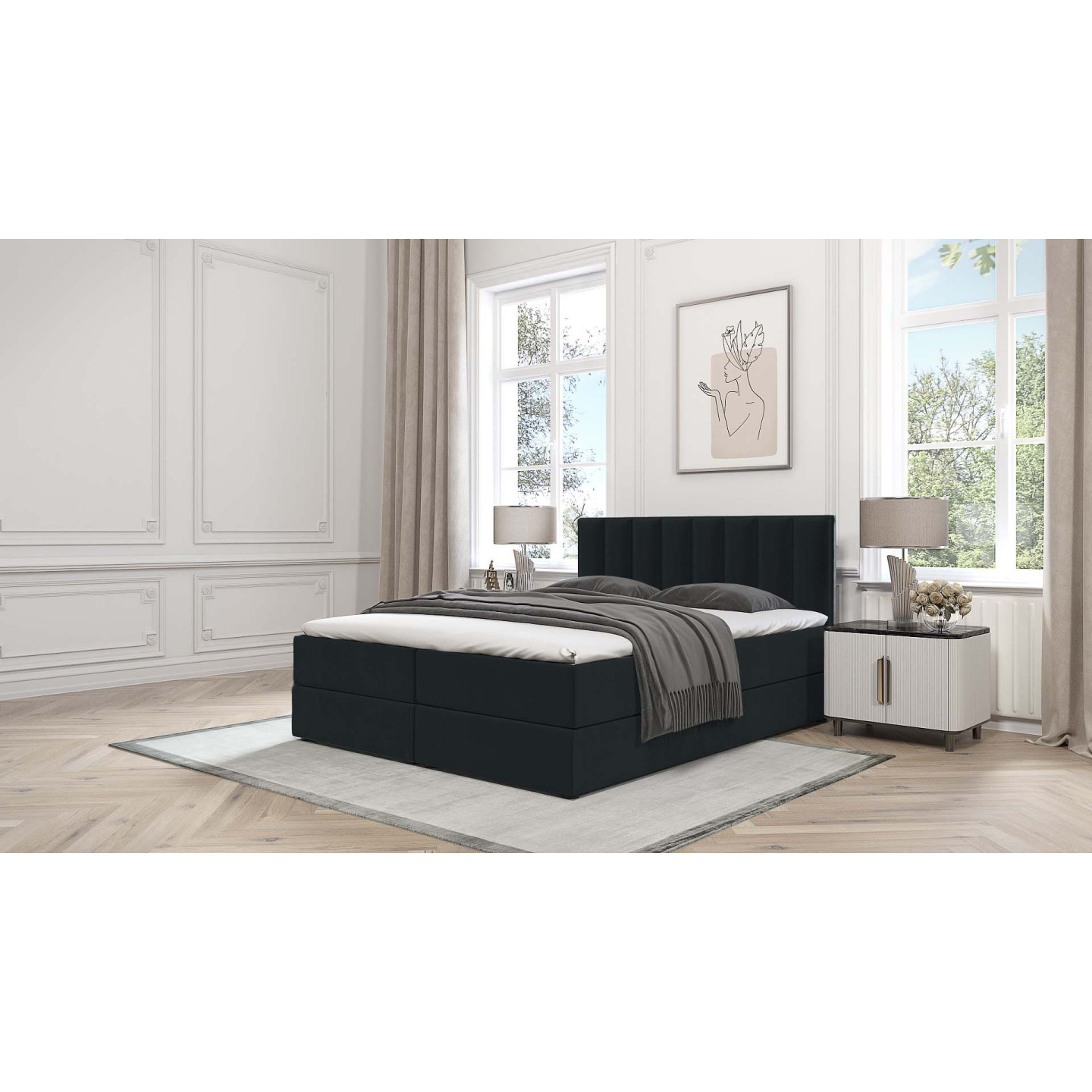Boxspringbett Grande – Doppelbett mit Bettkasten, Topper, Samtbezug