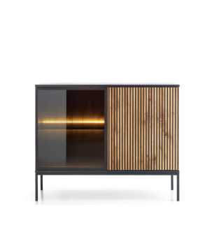 Callagher Kommode Sideboard S104 – Modernes Design mit LED-Beleuchtung in Schwarz & Wotan Eiche