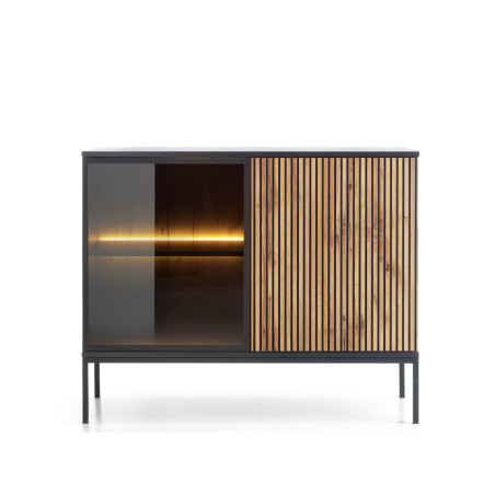 Callagher Kommode Sideboard S104 – Modernes Design mit LED-Beleuchtung in Schwarz & Wotan Eiche