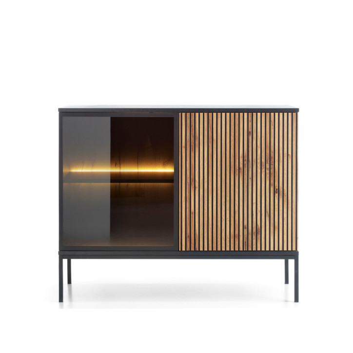 Callagher Kommode Sideboard S104 cm – Modernes Sideboard mit LED-Beleuchtung in Schwarz&Wotan Eiche