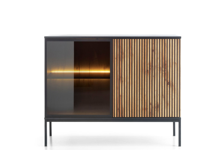 Callagher Kommode Sideboard S104 – Modernes Design mit LED-Beleuchtung in Schwarz & Wotan Eiche