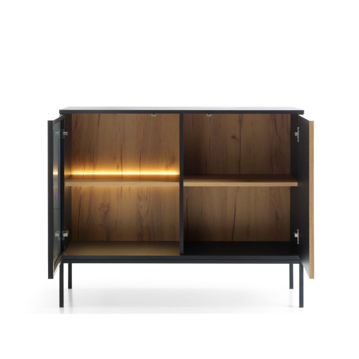 Callagher Kommode Sideboard S104 cm – Modernes Sideboard mit LED-Beleuchtung in Schwarz&Wotan Eiche