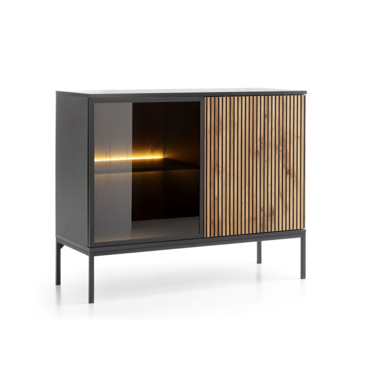 Callagher Kommode Sideboard S104 cm – Modernes Sideboard mit LED-Beleuchtung in Schwarz&Wotan Eiche