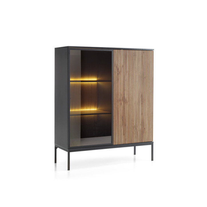 Callagher Highboard ST104 – Modernes Highboard mit LED-Beleuchtung in Schwarz&Wotan Eiche