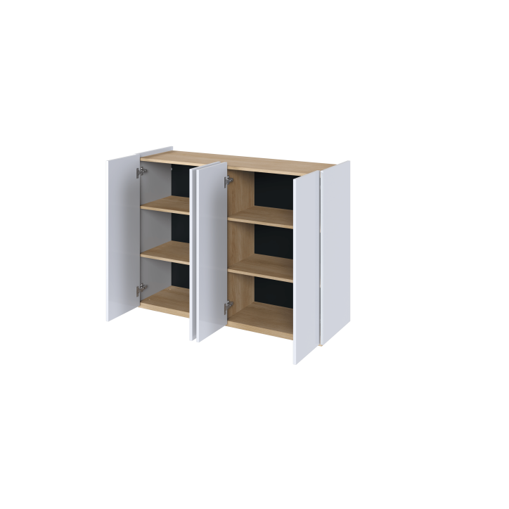 EASY EA-02 - Kommode 4D mit Beleuchtung - Weiß Hochglanz/Eiche Scandi