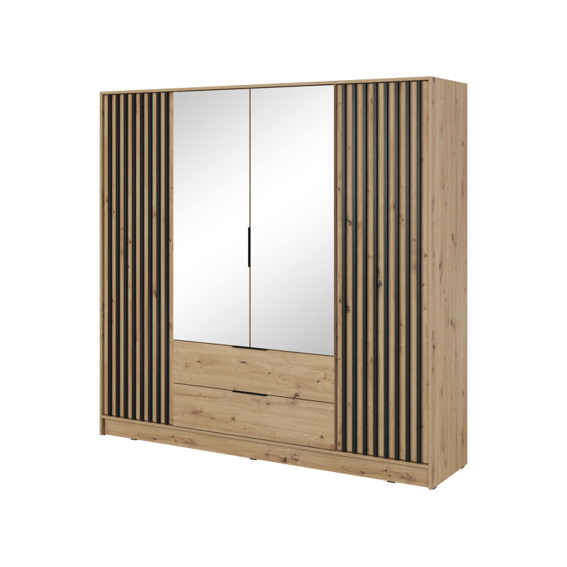 ARTISAN 3D Kleiderschrank - 206cm Eiche Artisan / Schwarze Lamelle