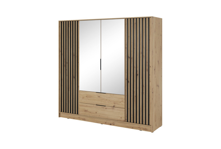 ARTISAN 3D Kleiderschrank - 206cm Eiche Artisan / Schwarze Lamelle