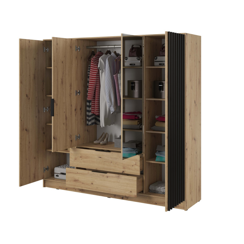 ARTISAN 3D Kleiderschrank - 206cm Eiche Artisan / Schwarze Lamelle