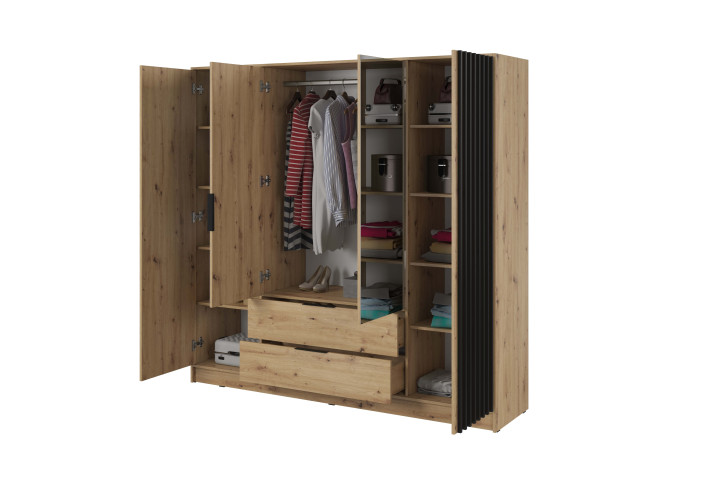 ARTISAN 3D Kleiderschrank - 206cm Eiche Artisan / Schwarze Lamelle
