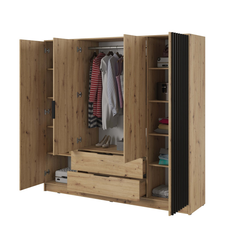 ARTISAN 3D Kleiderschrank - 206cm Eiche Artisan / Schwarze Lamelle