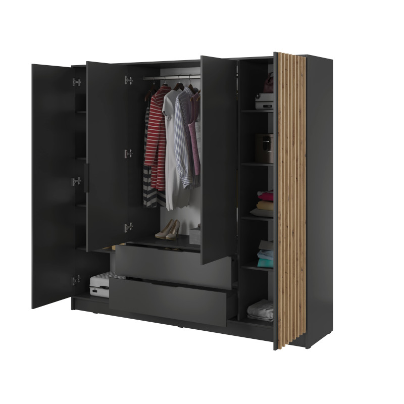 ARTISAN 3D Kleiderschrank - 206cm Eiche Artisan / Schwarze Lamelle