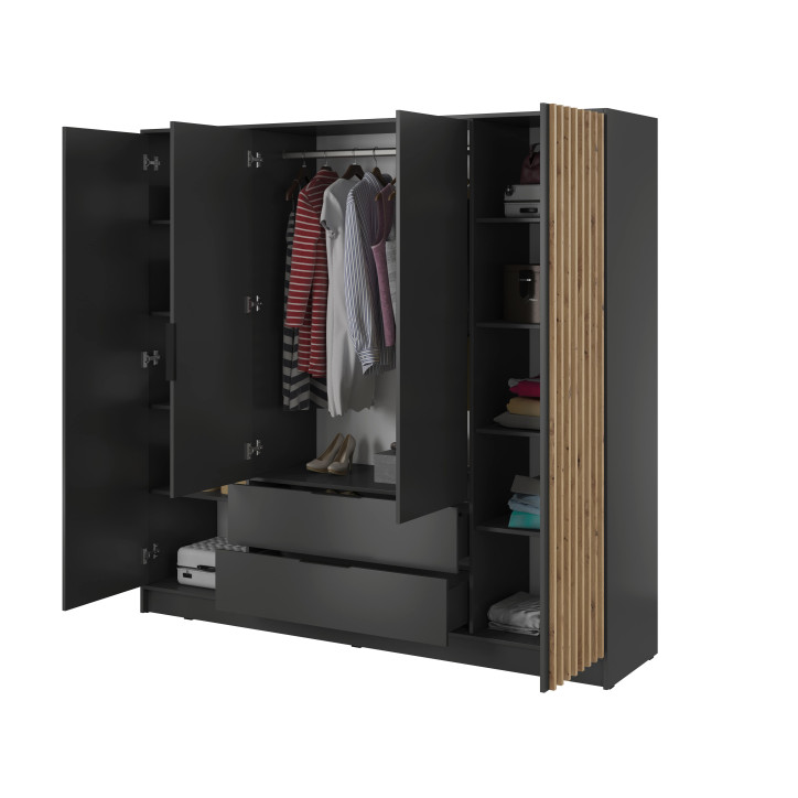 ARTISAN 3D Kleiderschrank - 206cm Eiche Artisan / Schwarze Lamelle
