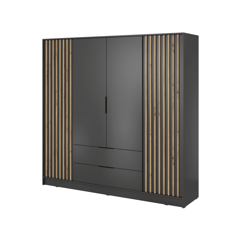 ARTISAN 3D Kleiderschrank - 206cm Eiche Artisan / Schwarze Lamelle