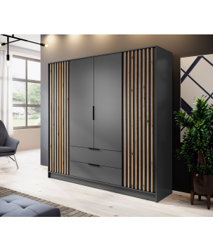 ARTISAN 3D Kleiderschrank - 206cm Eiche Artisan / Schwarze Lamelle
