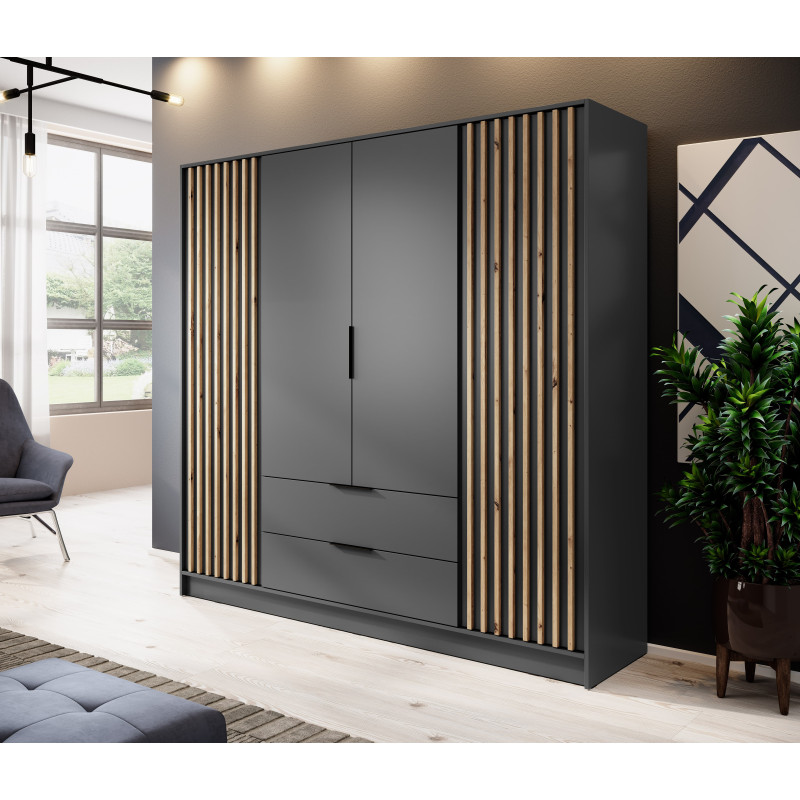 ARTISAN 3D Kleiderschrank - 206cm Eiche Artisan / Schwarze Lamelle
