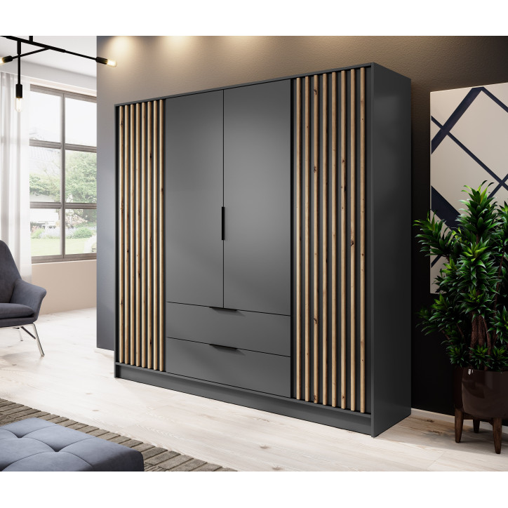 ARTISAN 3D Kleiderschrank - 206cm Eiche Artisan / Schwarze Lamelle
