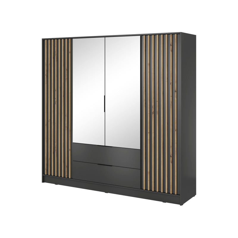 ARTISAN 3D Kleiderschrank - 206cm Eiche Artisan / Schwarze Lamelle