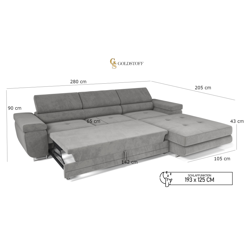 VENUS TWIN - Modernes Ecksofa mit Schlaffunktion und Bettkasten