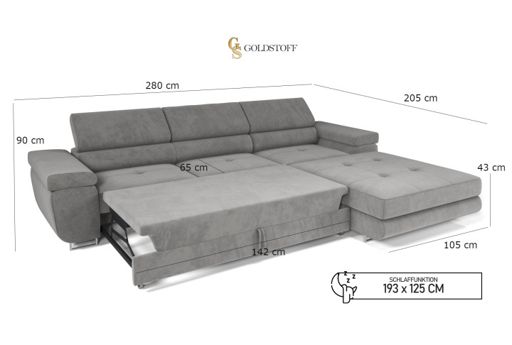 VENUS TWIN - Modernes Ecksofa mit Schlaffunktion und Bettkasten