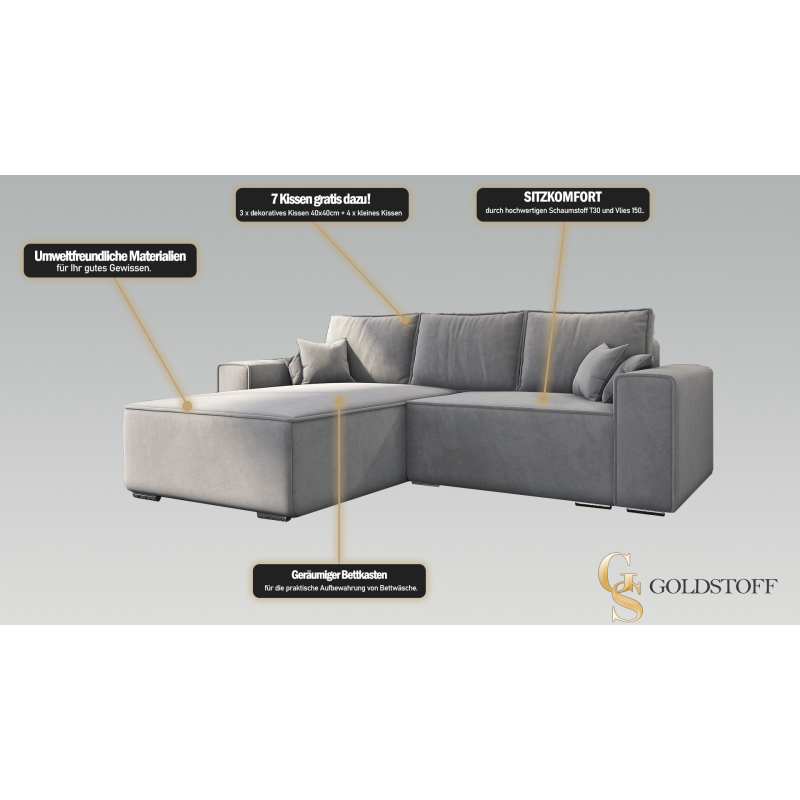 Ecksofa Oslo - Schlafsofa mit Schlaffunktion und Bettkasten