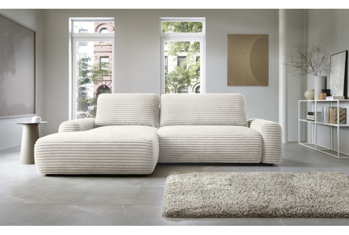 Ecksofa MOUNIR – Cord Sofa mit Schlaffunktion und Bettkasten