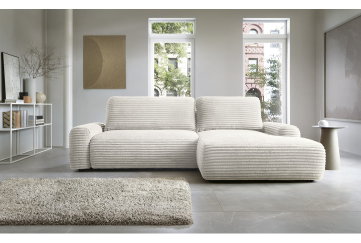 Ecksofa MOUNIR – Cord Sofa mit Schlaffunktion und Bettkasten