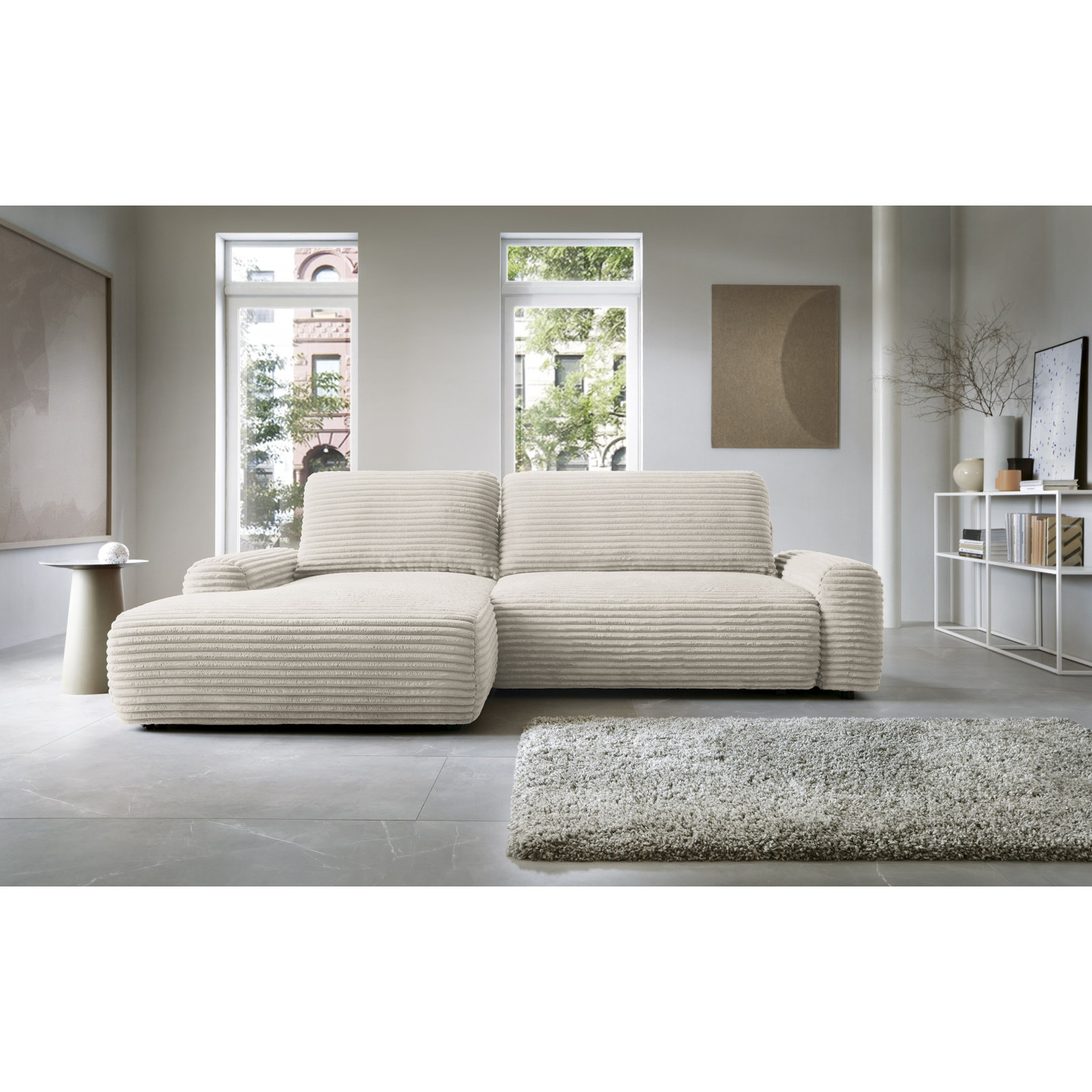 Ecksofa MOUNIR – Cord Sofa mit Schlaffunktion und Bettkasten
