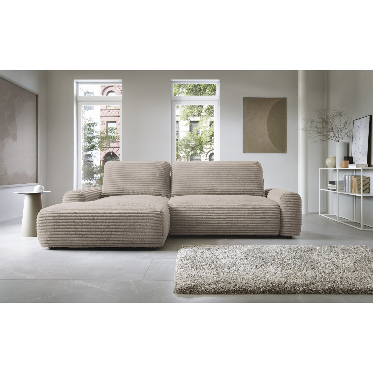 Ecksofa MOUNIR – Cord Sofa mit Schlaffunktion und Bettkasten