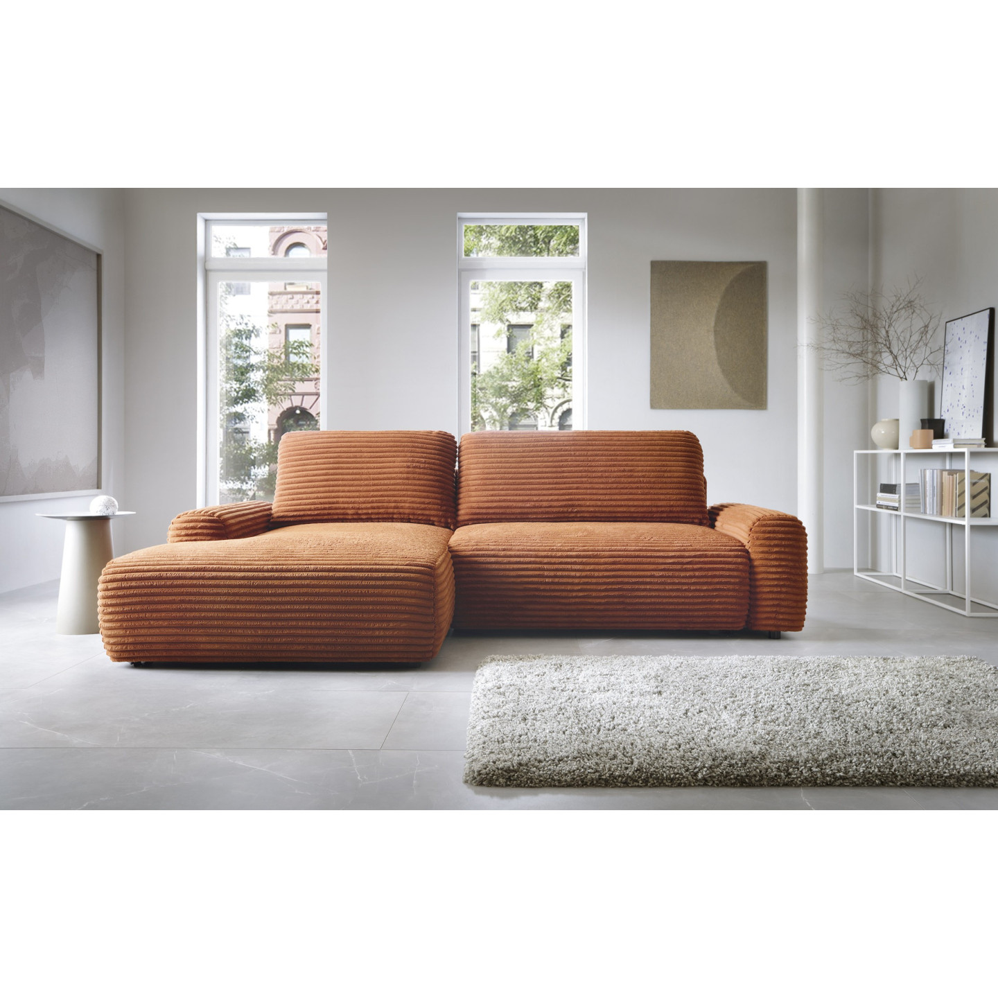 Ecksofa MOUNIR – Cord Sofa mit Schlaffunktion und Bettkasten