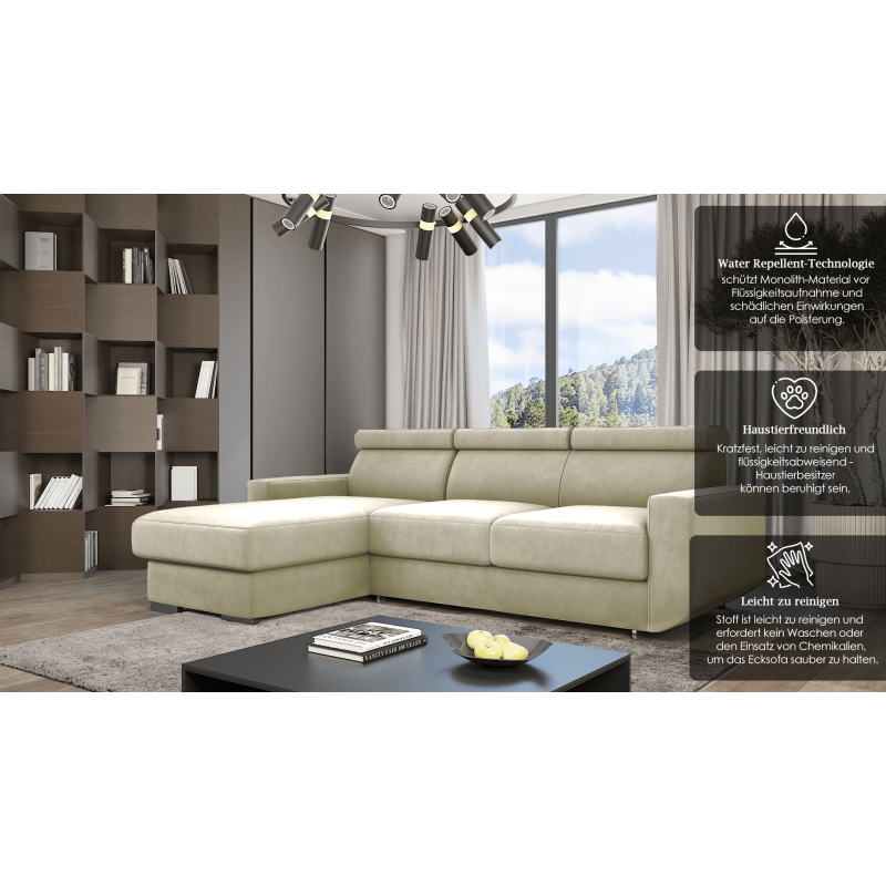 Ecksofa HUGO mit Schlaffunktion – Grau oder Beige – Komfort und Stil