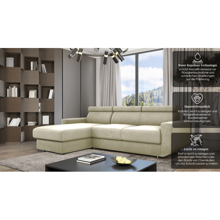 Ecksofa HUGO mit Schlaffunktion – Grau oder Beige – Komfort und Stil