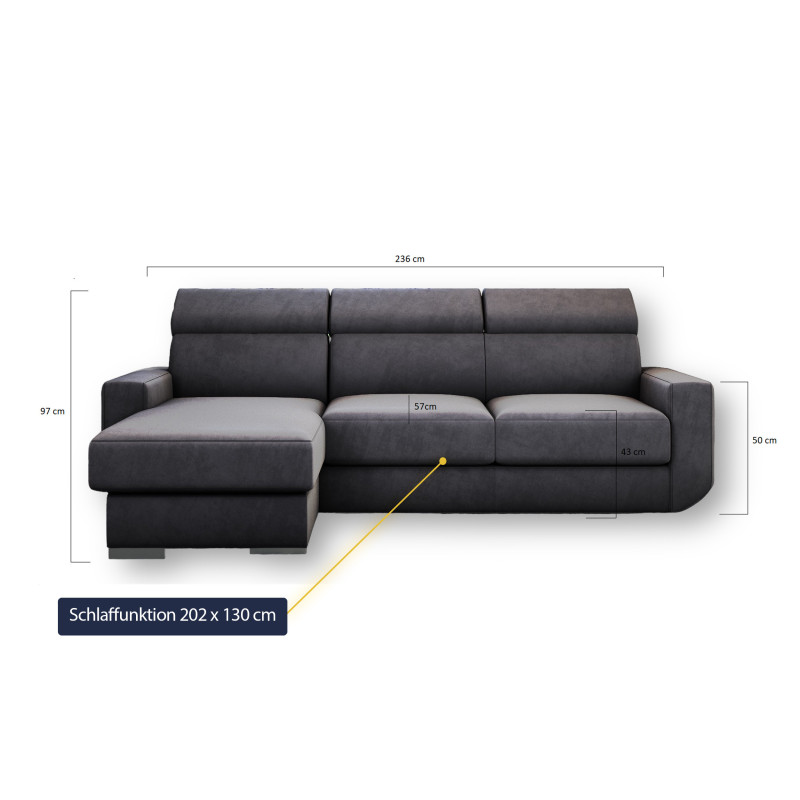 Ecksofa HUGO mit Schlaffunktion – Grau oder Beige – Komfort und Stil
