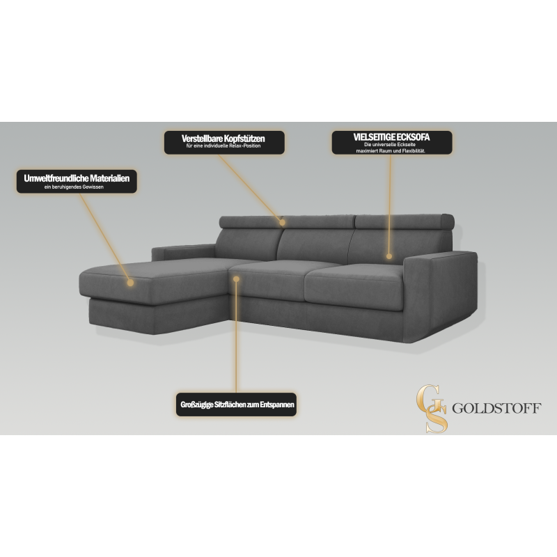 Ecksofa HUGO mit Schlaffunktion – Grau oder Beige – Komfort und Stil