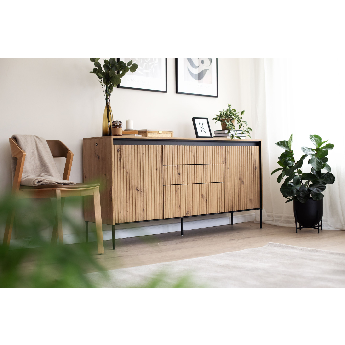 TREND Holz Kommode – Grau, Weiß & Beige mit Schubladen