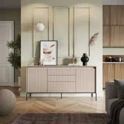 TREND Holz Kommode – Grau, Weiß & Beige mit Schubladen