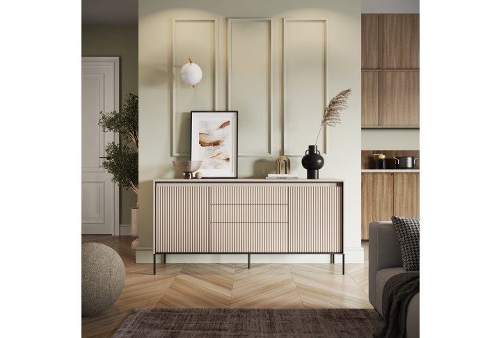TREND Holz Kommode – Grau, Weiß & Beige mit Schubladen