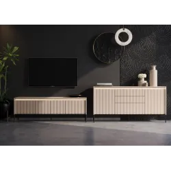 TREND Holz Kommode – Grau, Weiß & Beige mit Schubladen