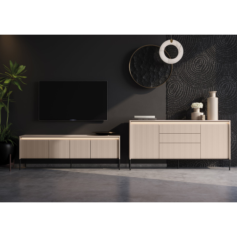 TREND Holz Kommode – Grau, Weiß & Beige mit Schubladen