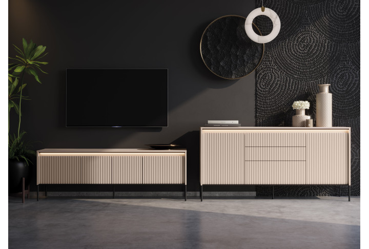 TREND Holz Kommode – Grau, Weiß & Beige mit Schubladen