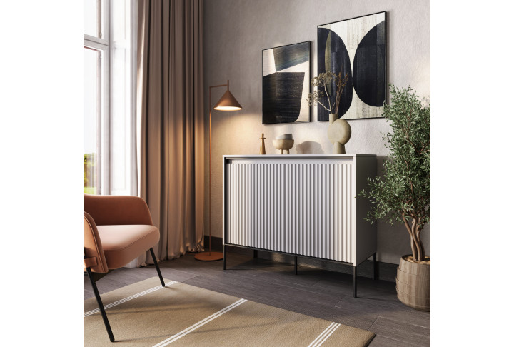 TREND TR-02Kommode – Sandbeige/Weiss/Grau, LED, Halbwalzenfräsung