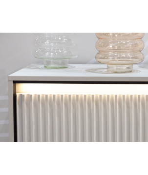 TREND TR-02Kommode – Sandbeige/Weiss/Grau, LED, Halbwalzenfräsung