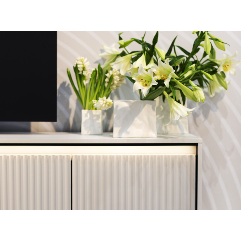 TREND TR-02Kommode – Sandbeige/Weiss/Grau, LED, Halbwalzenfräsung