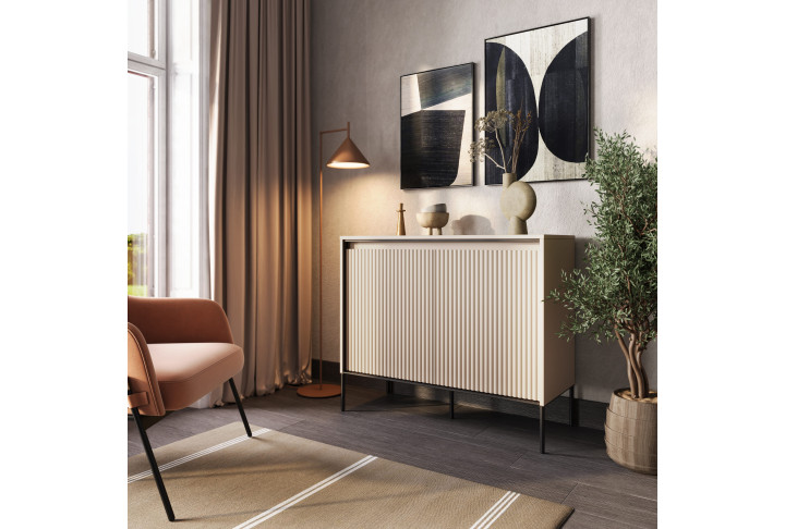 TREND TR-02Kommode – Sandbeige/Weiss/Grau, LED, Halbwalzenfräsung