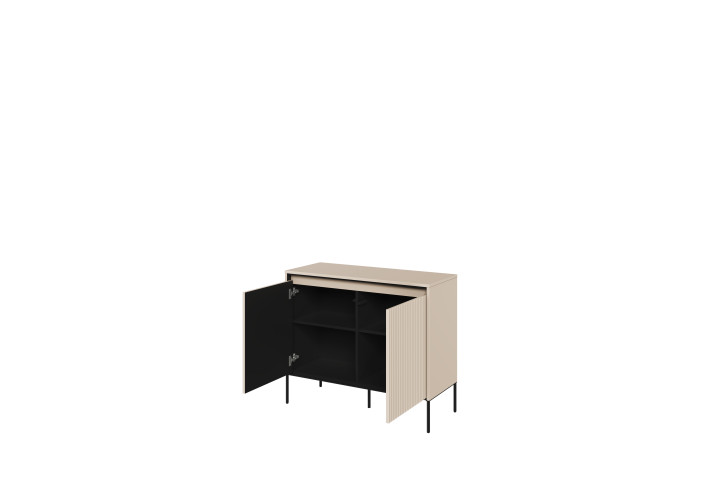 TREND TR-02Kommode – Sandbeige/Weiss/Grau, LED, Halbwalzenfräsung