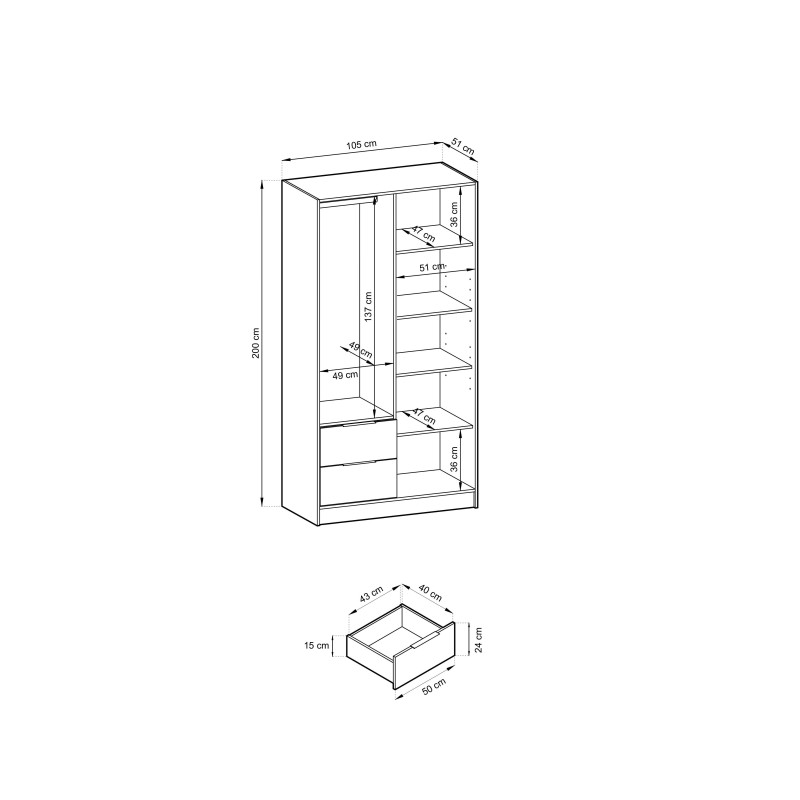 ARTISAN 2D Kleiderschrank – Modernes Design mit Lamellenfront, 105 cm