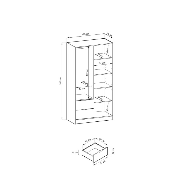 ARTISAN 2D Kleiderschrank – Modernes Design mit Lamellenfront, 105 cm