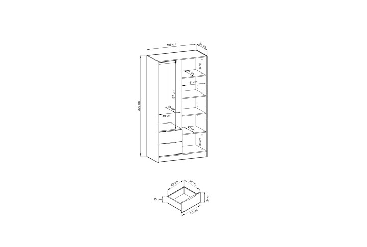 ARTISAN 2D Kleiderschrank – Modernes Design mit Lamellenfront, 105 cm
