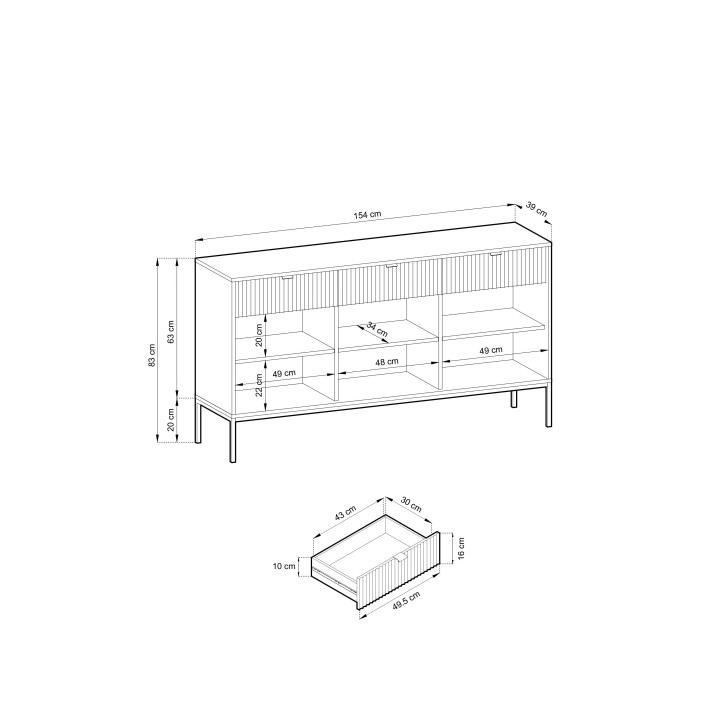 Visanna Sideboard 154 cm – Dreitürige Kommode mit Schubladen & Stauraum